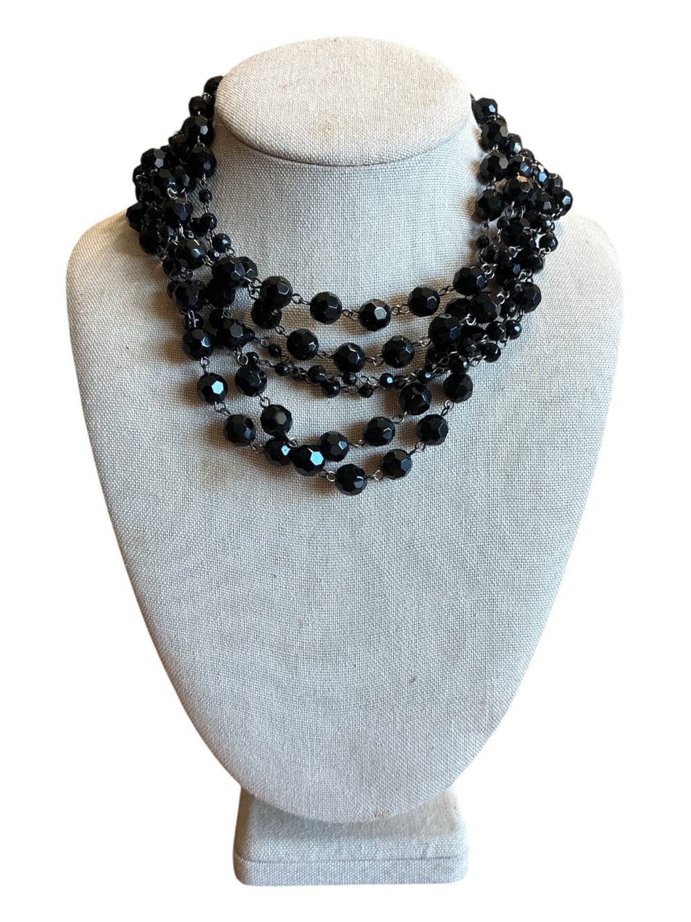 Multi-Strand Black Faceted Bead Necklace